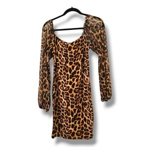 Belita Collection Leopard Print Long‎ Sleeve Mini Dress - Women's Medium